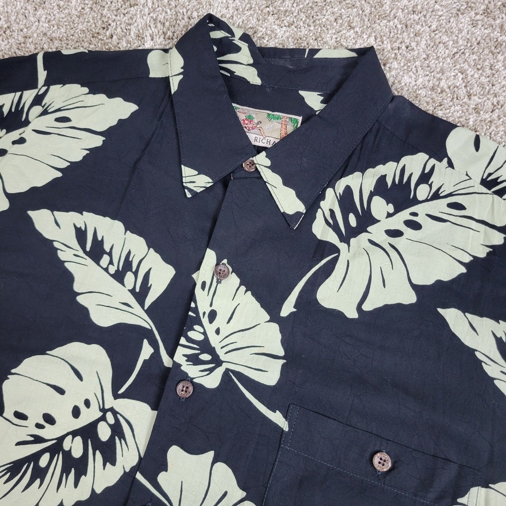Tori Richard Mens XL Black White AOP Floral Hawaiian Short Sleeve 100% Viscose